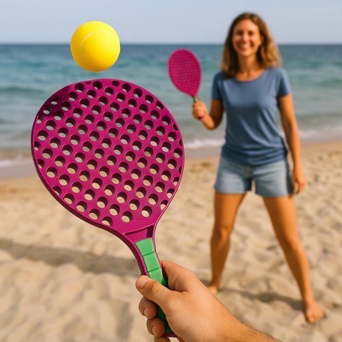 Set of Beach Tennis 2 Plastic Rackets 50 Cm with 2 Foam Balls and Carrying Case - Random Color