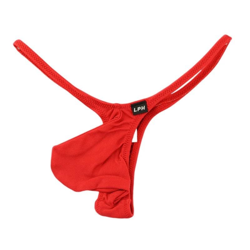 La Pomme Bikini Made of MFS Fabric with a Bulge and 3D Sexy Red Men's Low-Rise T-Back Shorts, Front, Underwear,