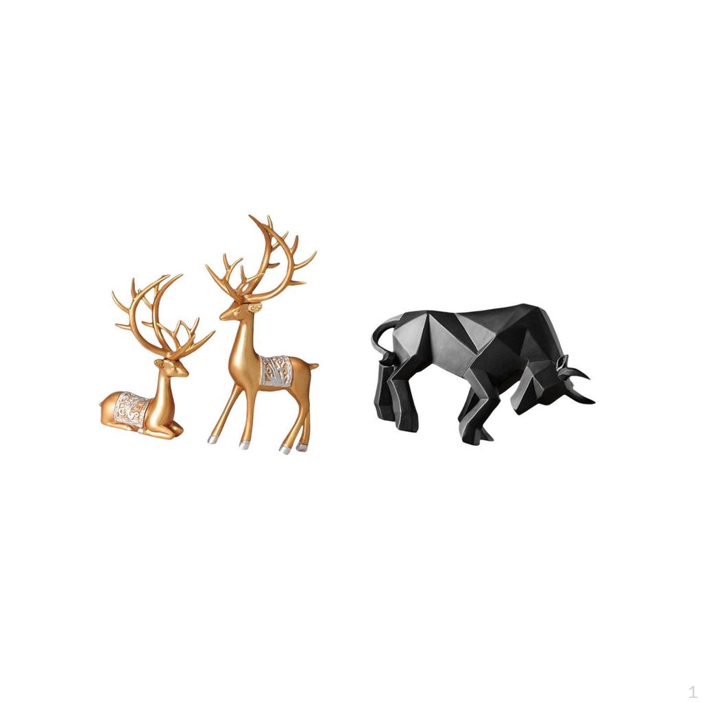 European Reindeer And Bull Sculpture Collectible Modern Resin Figurine Lover Entryway Tabletop Desk