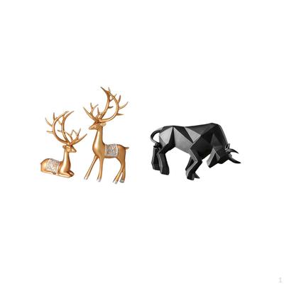 European Reindeer And Bull Sculpture Collectible Modern Resin Figurine Lover Entryway Tabletop Desk