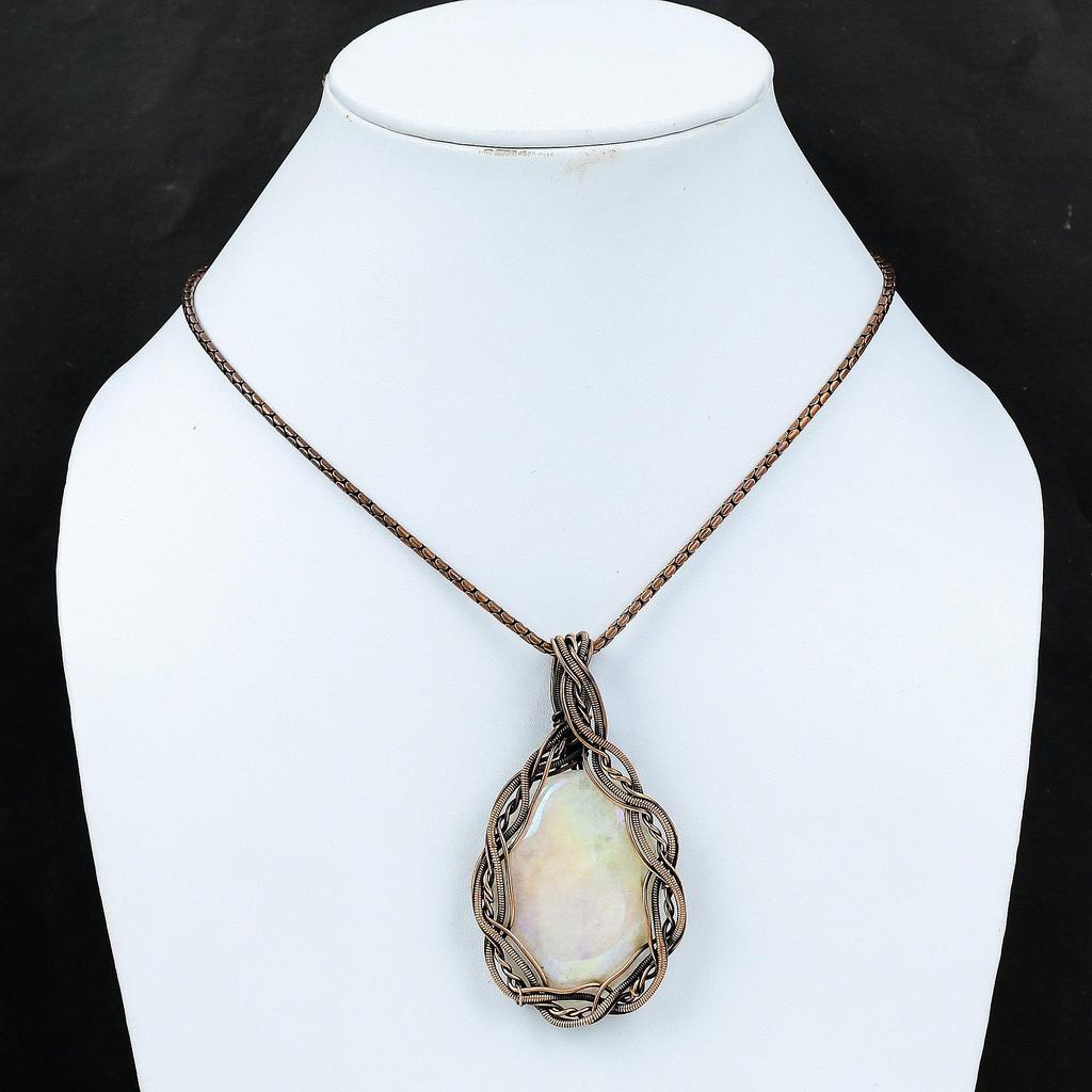 Moonstone Gemstone Copper Wire Wrap Beautiful Handmade Pendant Jewelry