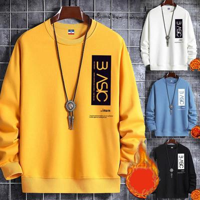 Warme Lente Herfst Mode Zwart Heren Effen Ronde Hals Trui Lange Mouw Losvallende Pasvorm Wit Blauw Casual Pullover Print Verdikkend Sweatshirt Geel
