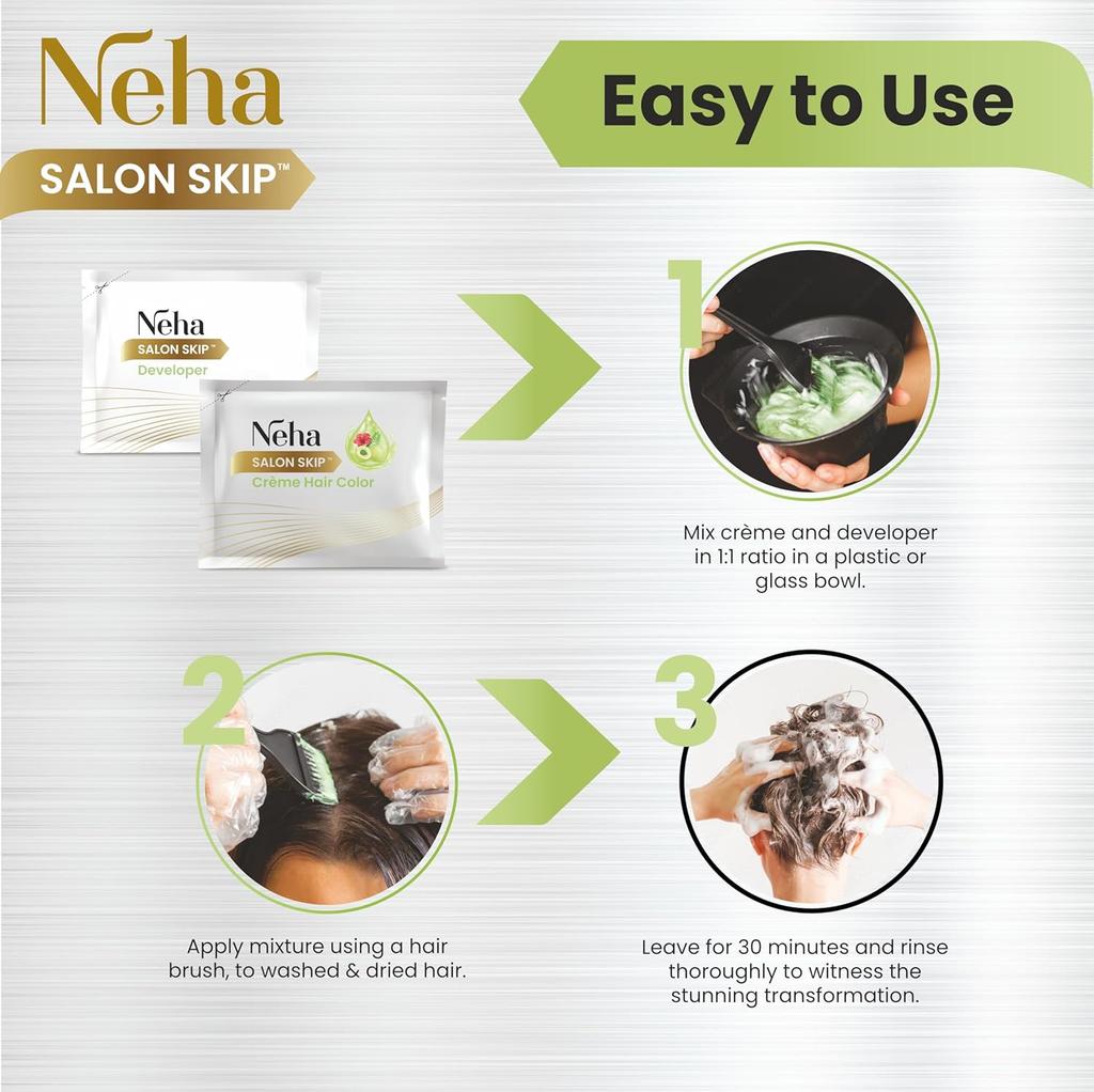 Neha Salon Skip Crème Hair Colour Ammonia-Free Natural Brown With Amla Hibiscus Henna 20g+20ml X 4 Sachets