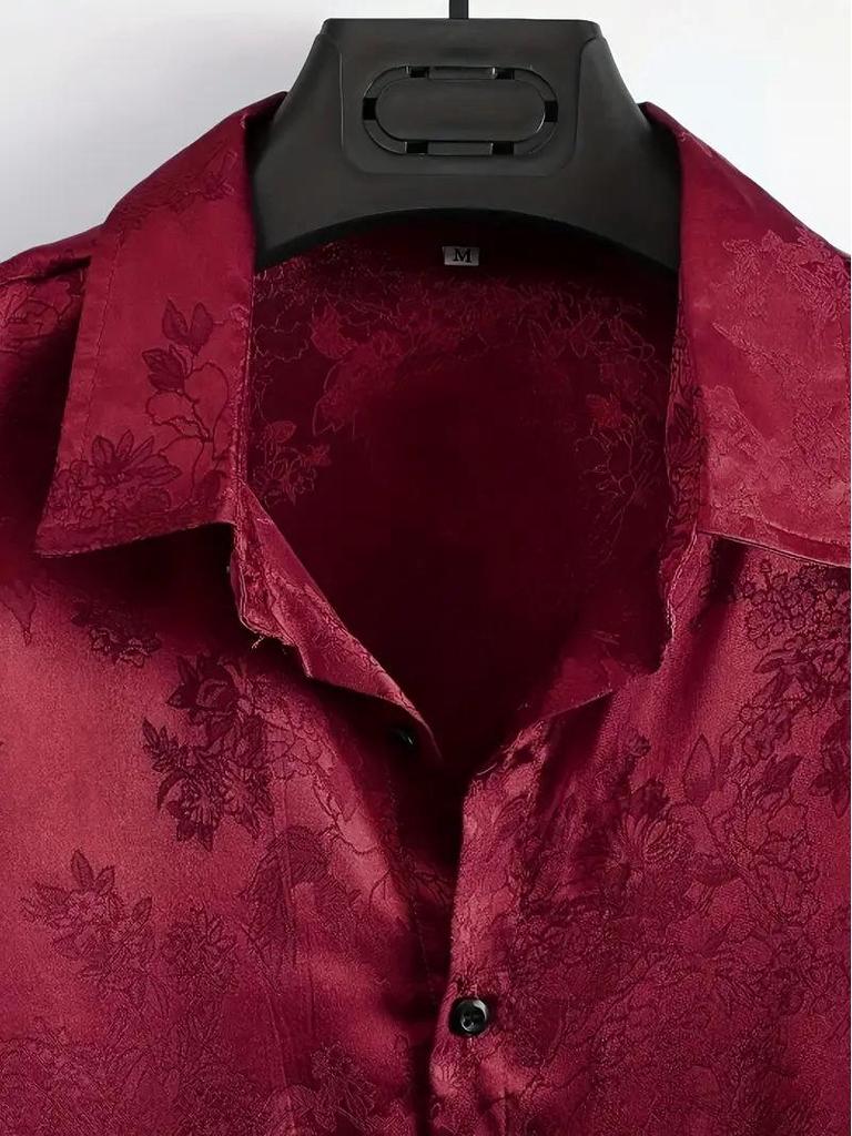 Men's 2025 Fashion Satin Jacquard Short-Sleeve Solid Color Lapel Shirt