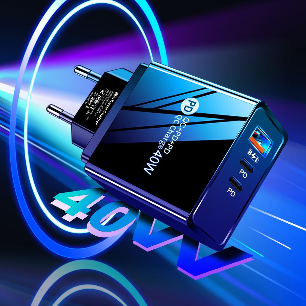 Dual USB & 2PD Type-C Mobile Charger with LED, EU/US Specs, 2.4A Travel Light Charging Head