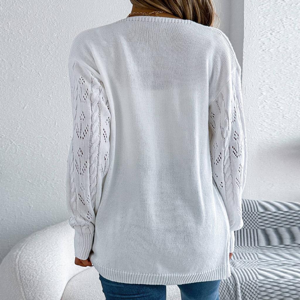 Damenmode, lässig, einfarbig, hohl, langärmelig, Strickjacke, Pulloverjacke