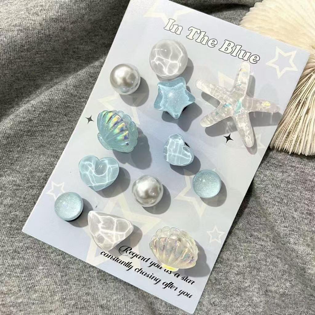 Translucent Blue Starfish Seashell Shoe Buckle Decoration