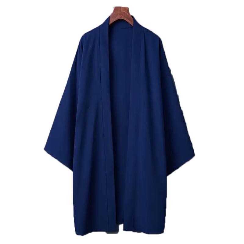 Pánské dlouhé jednobarevné japonské kimono pončo letní ležérní volné dámské yukata haori plážová černá košile hiyoshi
