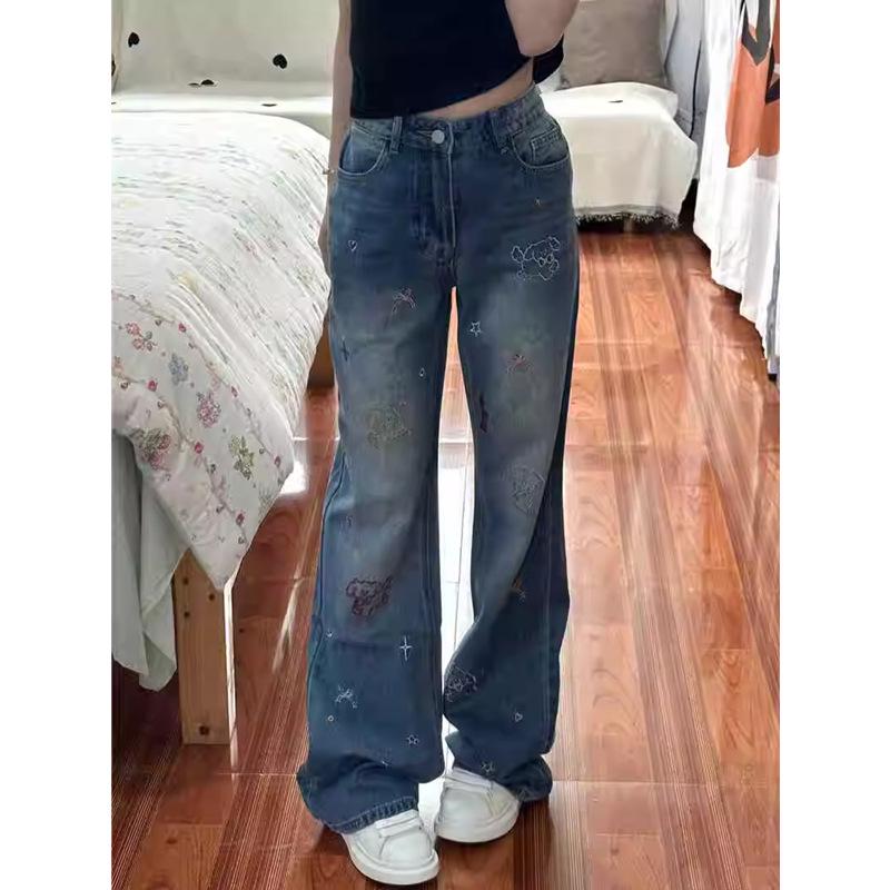 Women's Retro Embroidery High Waist Straight Leg Jeans, Autumn 2025, Slimming Narrow and Wide Leg Options.