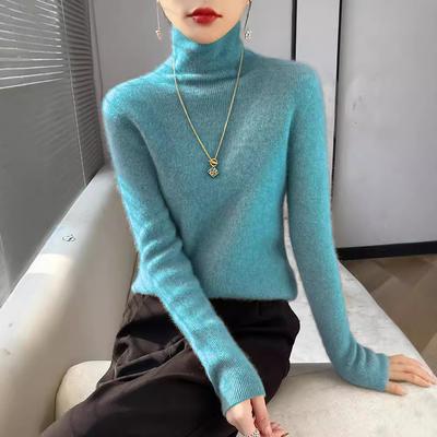 Women's Autumn Winter Pile Neck Knit Pullover Long Sleeve Slim-Fit Thin Inner High Neck Base Layer