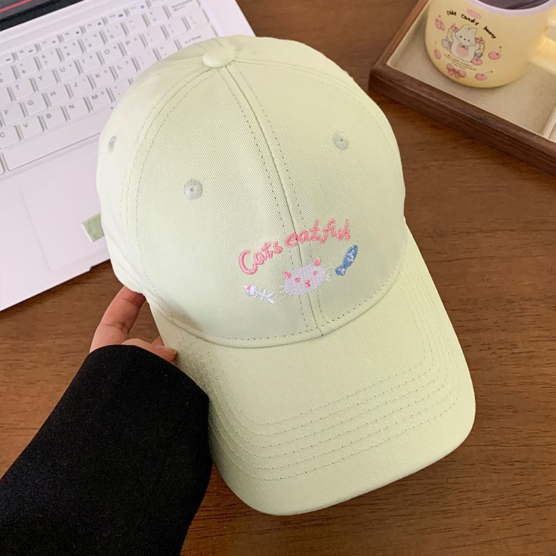 Cute Kitten Embroidered Baseball Cap Women's Spring and Summer Big Head Circumference Showing Face Small Cap New High-end Hat
