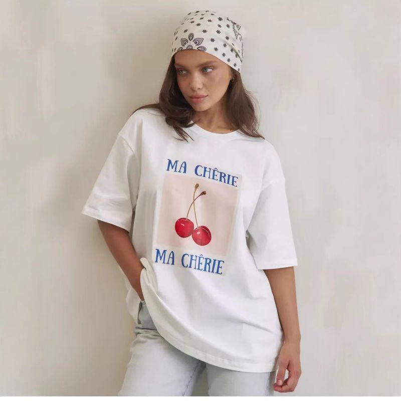 Western Style Fashion Casual Loose Print Short Sleeve T-shirt Top Printed Cotton T-shirt Top
