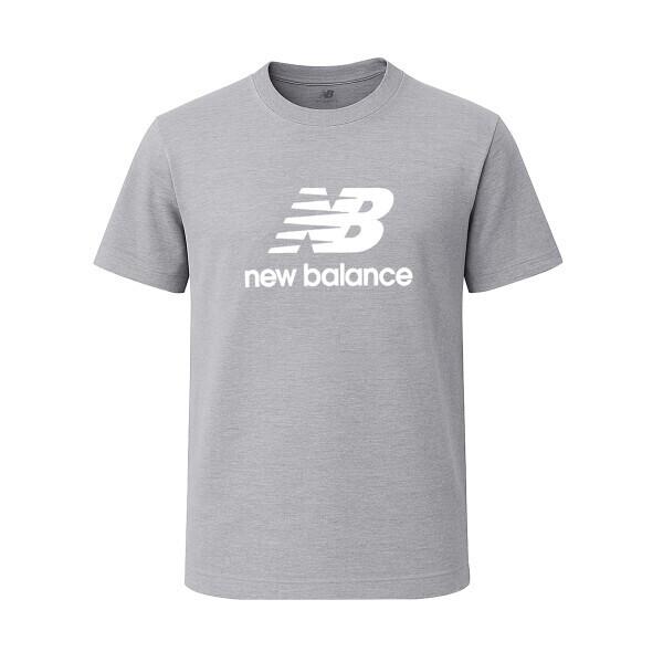 New Balance Men S ShorT Sleeve T ShirT Grey eSSenTial STacked Logo mT41502 Ag