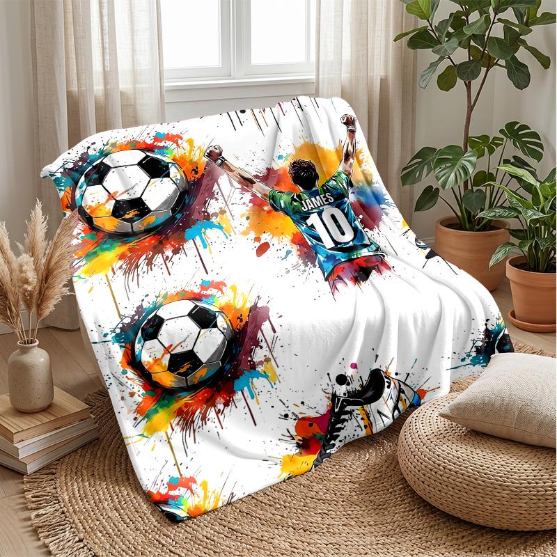 Soccer Player Art Theme Blanket Lightweight Warm Flannel Blanket Decorative Throw Blanket for Home Decoration