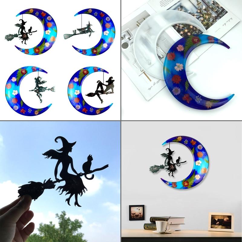 Diy Crystal Epoxy Mold Wall Decor Pendant Jewelry Mold Hanging Pendant Decoration Witch Moon Mirror Silicone Mold