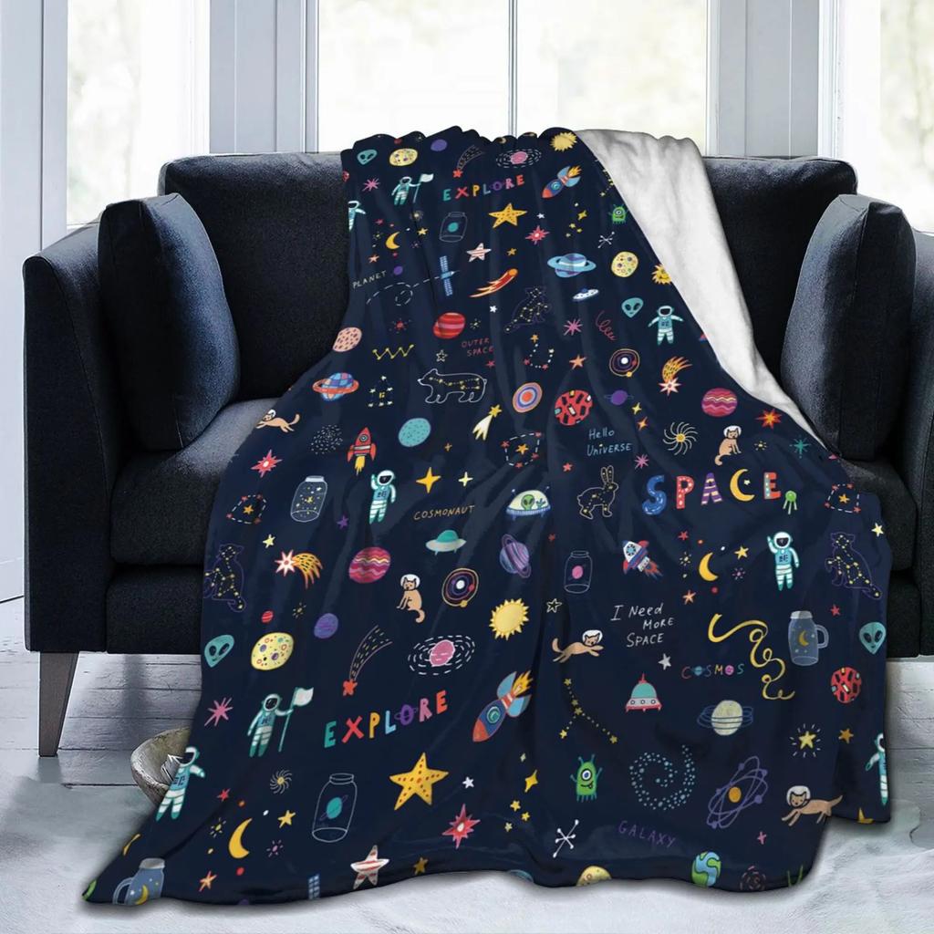 Galaxy Space Planet Flannel Fleece Throw Blanket for Couch Soft Fluffy Sofa Bed Blanket Warm and Lightweight Throws 80x60 Inch