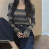 Women's Slim Fit Striped Contrast Long-Sleeve Autumn Sweater