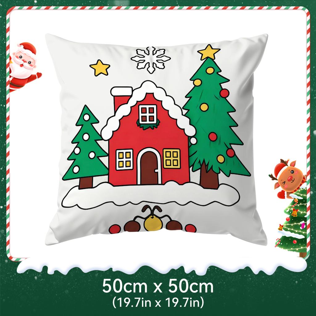 Cartoon Christmas Theme Pillowcase Bedroom Sofa Cushion Cover 100% Polyester Living Room Soft Cushion Pillowcase Home Decor