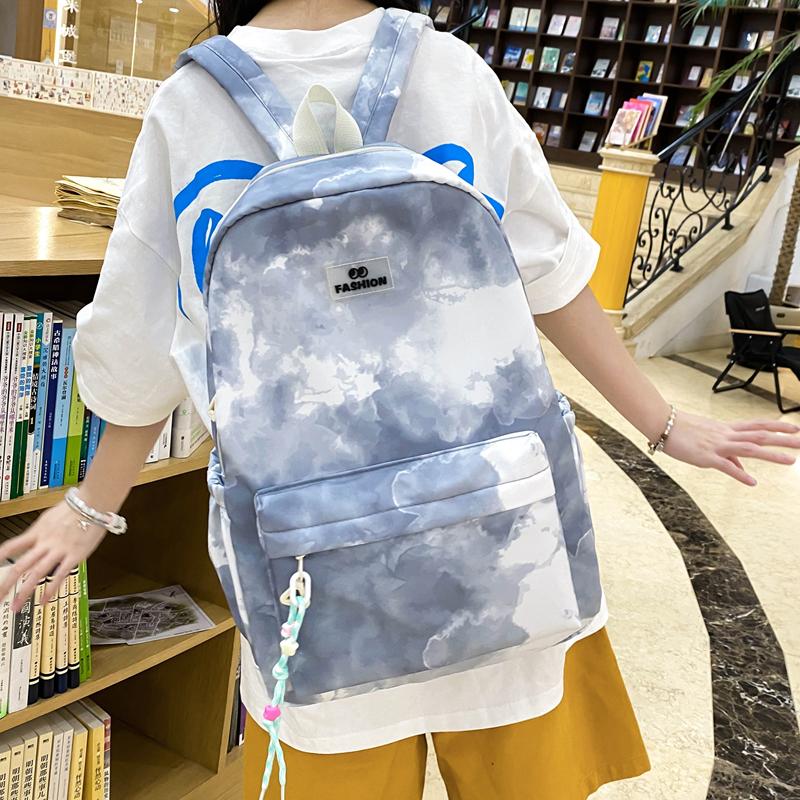 Dreiteiliges Rucksack-Set Nylon Grundschüler Tie-Dye Schultasche Damen Rucksack mit großem Fassungsvermögen mit Lunchtasche