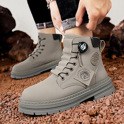 Botas amarillas grandes para hombre, otoño e invierno, nuevas, de caña alta, suela gruesa, botas Martin, retro, casual, para exteriores, hebilla giratoria, botas de trabajo, zapatos para hombre