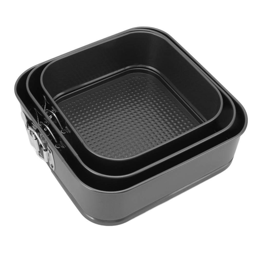 3pcs Carbon Steel Springform Cake Pan Quadrate Non-Stick Cheesecake Pan Snap Button Rolled Edge Springform Pan Set