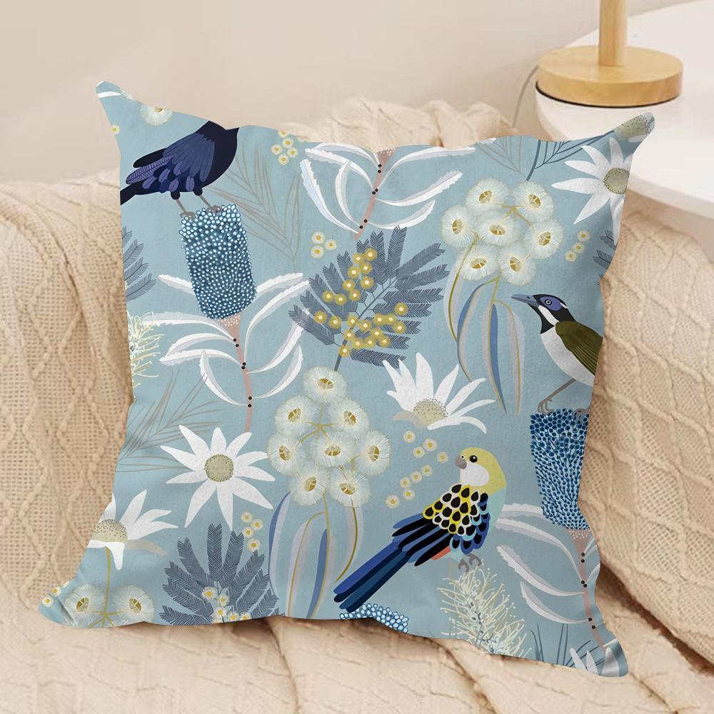 Lovely Bird Retro Cushion Cover Silky Short Plush Invisible Zipper Dustproof Sofa Pillow Case For Home Decor