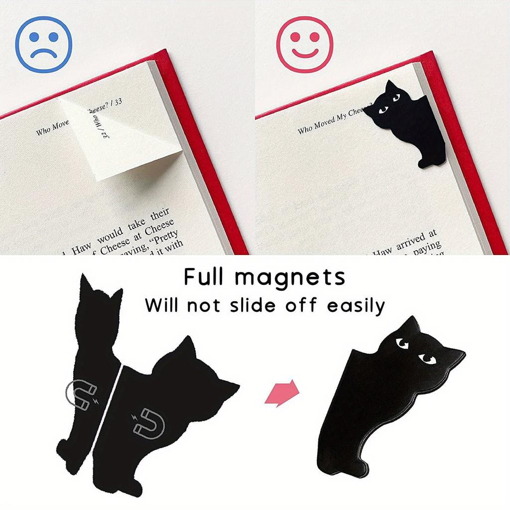 6pcs/set Black Cat Creative Bookmark For Books Cute Cartoon Magnetic Book Page Marker Unique Reading Gifts Literary Style Folding Bookmark Clip