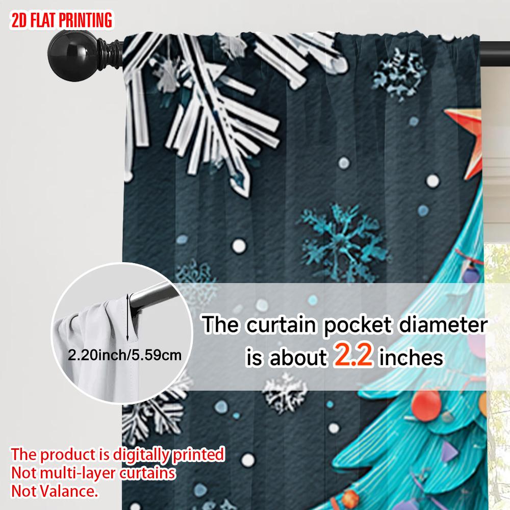 Set Of 2 Plane Printing Curtains Vibrant Snowflake Christmas Tree Polyester Woven Without Rod Holiday Bedroom Living Curtain Perfect For Decor