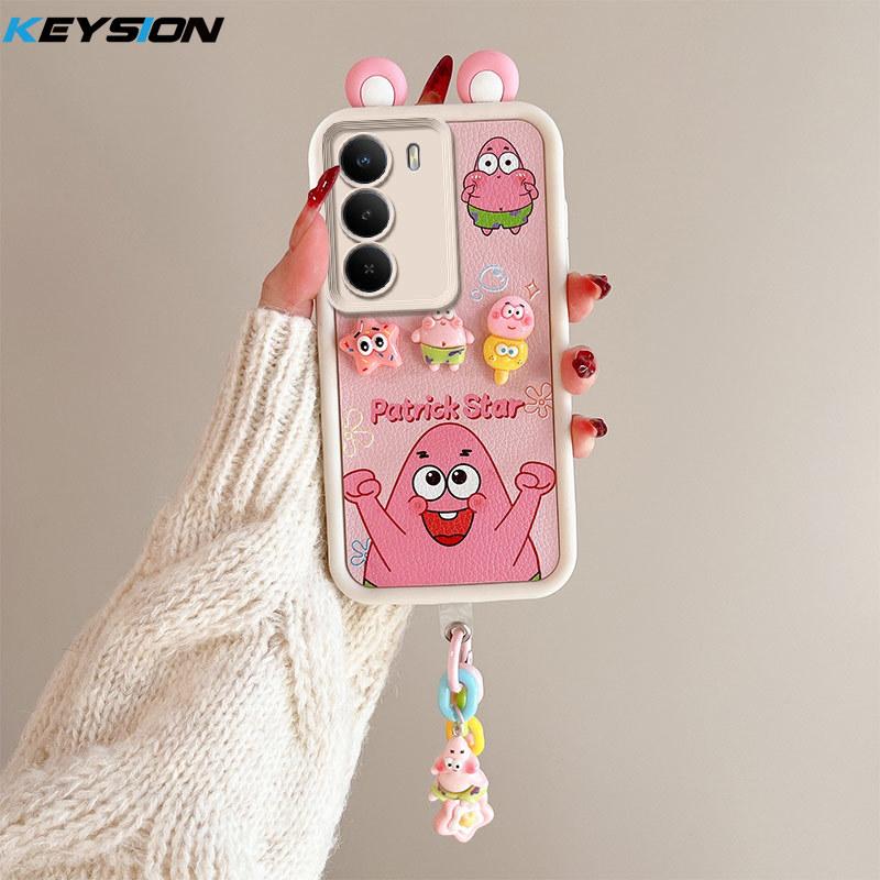KEYSION Cute Ear 3D Cartoon Case for Realme C71 with Bracelet Soft Silicone Shockproof Phone Back Cover for OPPO Realme C71