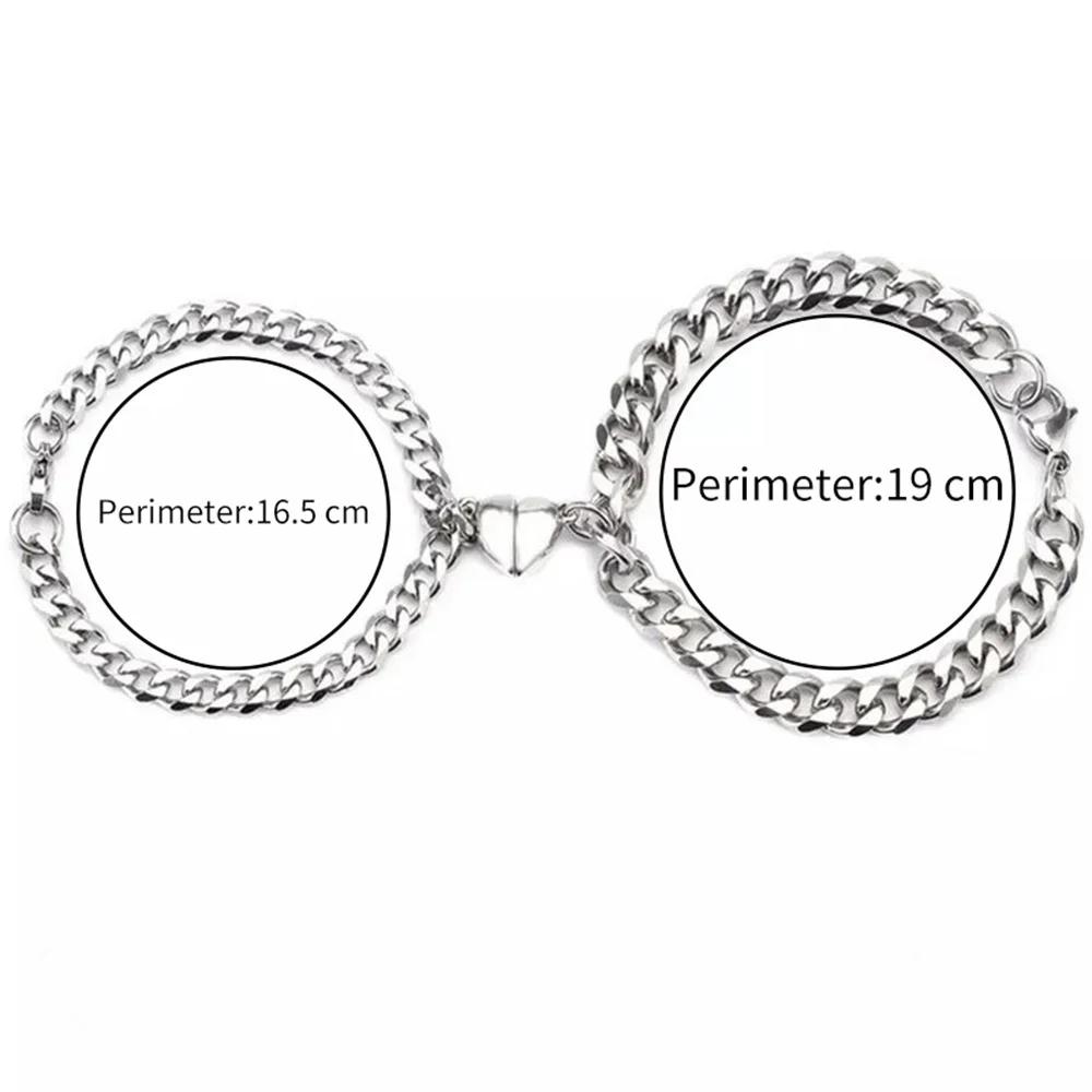 Fashion Simple Heart Shape Magnetic Couple Bracelet Silver Color Personality Vintage Women Man Promise Bracelet Lover Jewelry