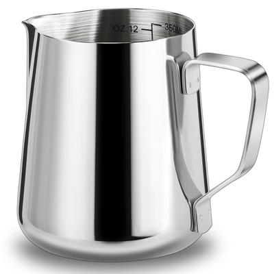 Milchkännchen, Milchgießer, Milchtopf, Latte Art, Espresso Dampfkännchen, Milchaufschäumer, Cappuccino Tasse, Edelstahl, Graduiert, Hitzebeständig, 350ml