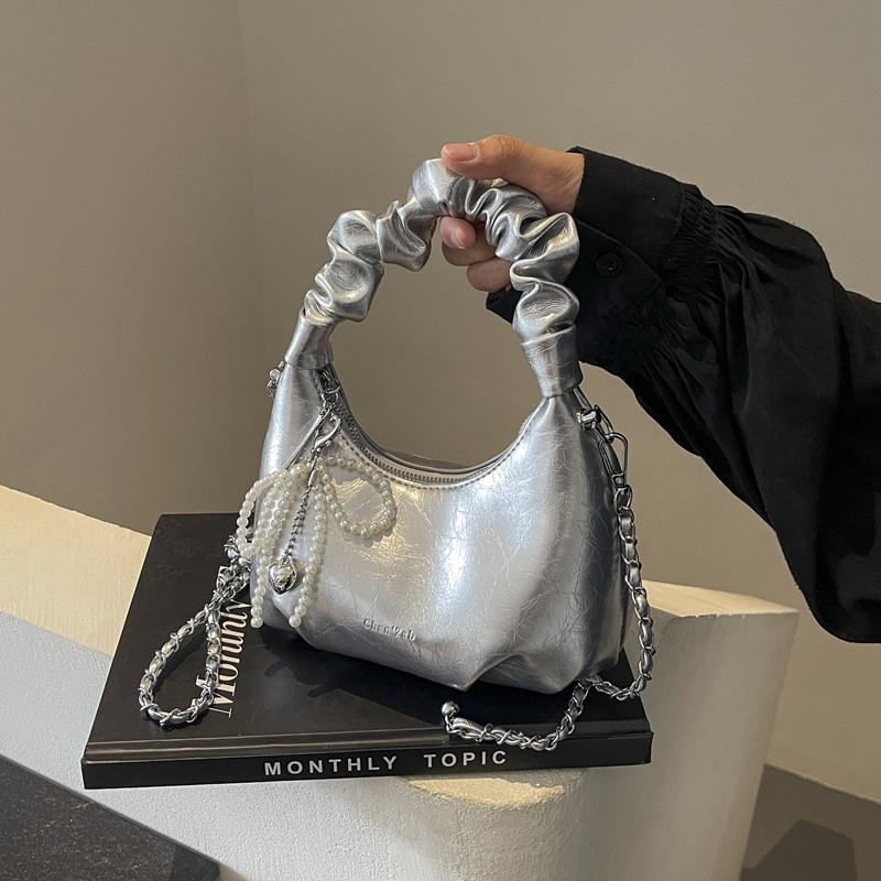Style Pleated Handbag With Chain Strap For Casual Daily Use