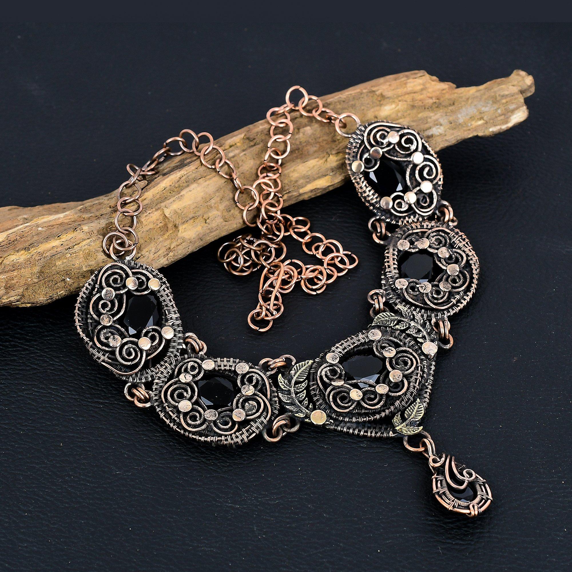 

Black Spinel Necklace, 999 Copper Wire Wrapped Necklace Handmade Gemstone Jewelry, Gifts For Wife Brand New Necklace Adjustable With 18 Inches