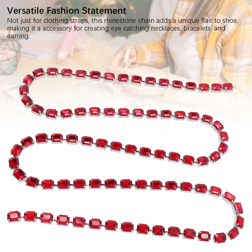 Rhinestone Chain 8 X 10mm Rectangular Acrylic Versatile Crystal Strap for Shoes Bags Clothing Jewelry