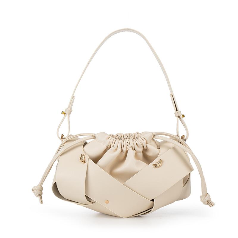 

New High-end Handmade Woven Bag, Single Shoulder Crossbody Bag, Drawstring Bag, Design Inspired Commuting Bag #2601 білий