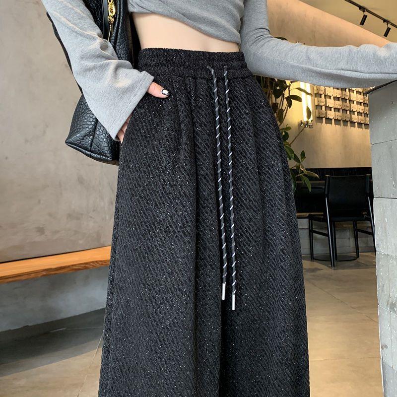 Plus Size 300 Jin Shiny Fleece Wide-Leg Pants for Women - New Loose Fit, High-Waisted, Versatile for Autumn & Winter