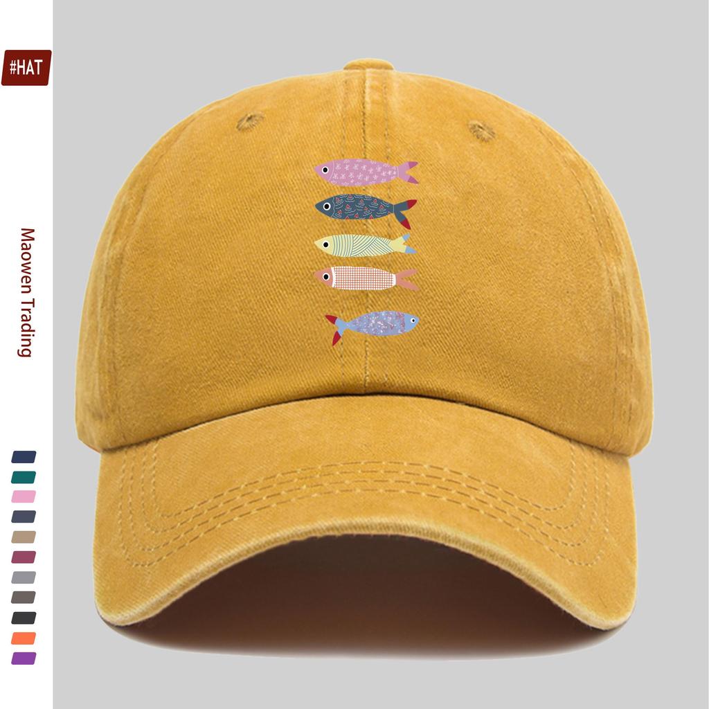 Pc Colorful Cartoon Fish Print Baseball Cap Lightweight SpringSummer Casual Fishing Design Sun Hat Multiple Colors Available