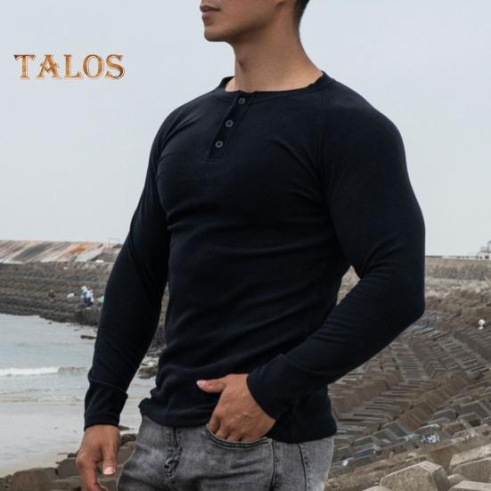 Jaro podzim pánské top s knoflíky, kulatým výstřihem, úzkým střihem, dlouhým rukávem, jednobarevný svetr, střední délka, elastické sportovní triko na jogging