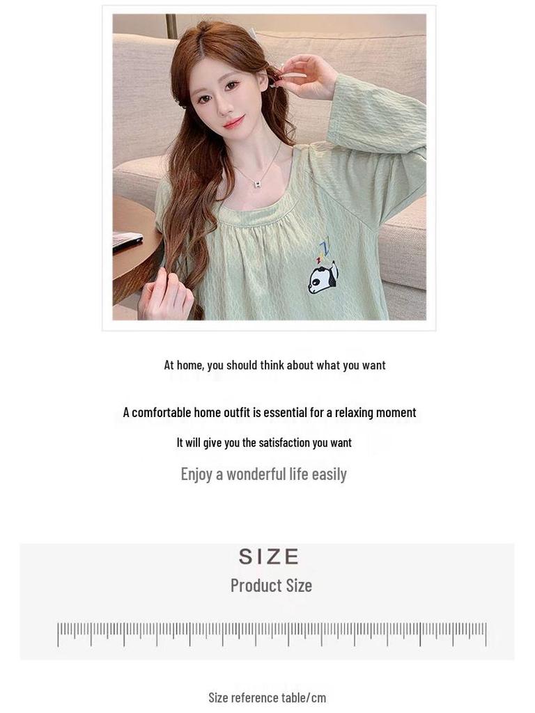 Jacquard Sweet Princess Long Sleeve Mid-Length Lazy Sleepdress, Plus Size, Spring & Autumn