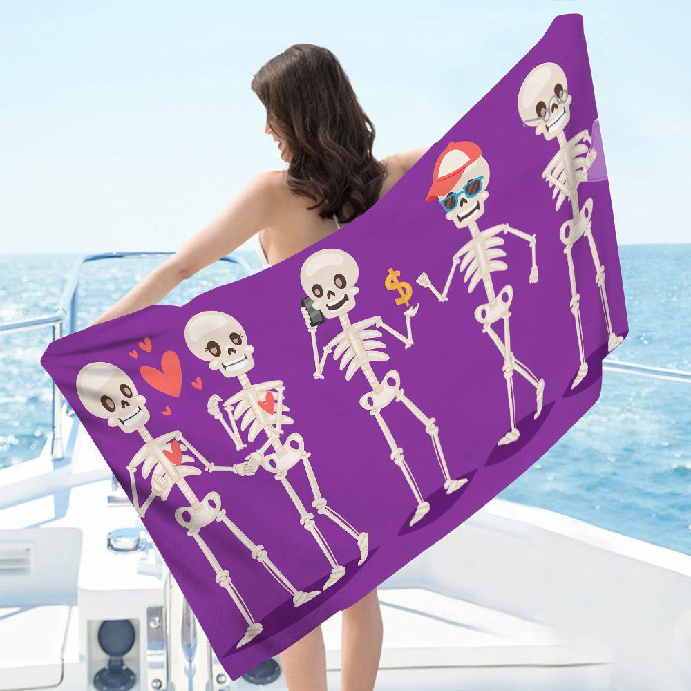 Creative cartoon skull digital-printed polyester Superfine fiber double-sided fleece Beach vacation bath towel, beach towel