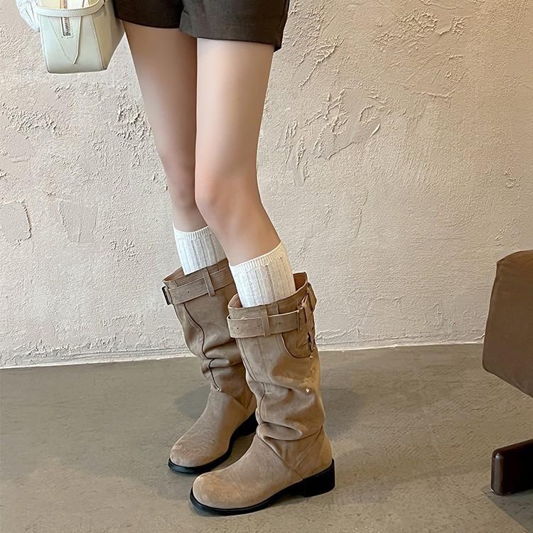 But Knee Boots Women's Autumn 2025 New Thick Heel Round Head Thin Tall Knight Boots Pleated Pile Boots