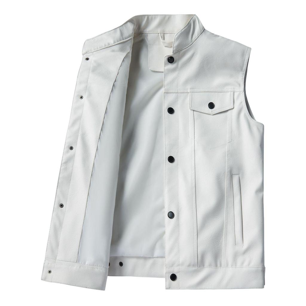 Męska modna kamizelka motocyklowa PU z wieloma kieszeniami, ze stójką, plus size