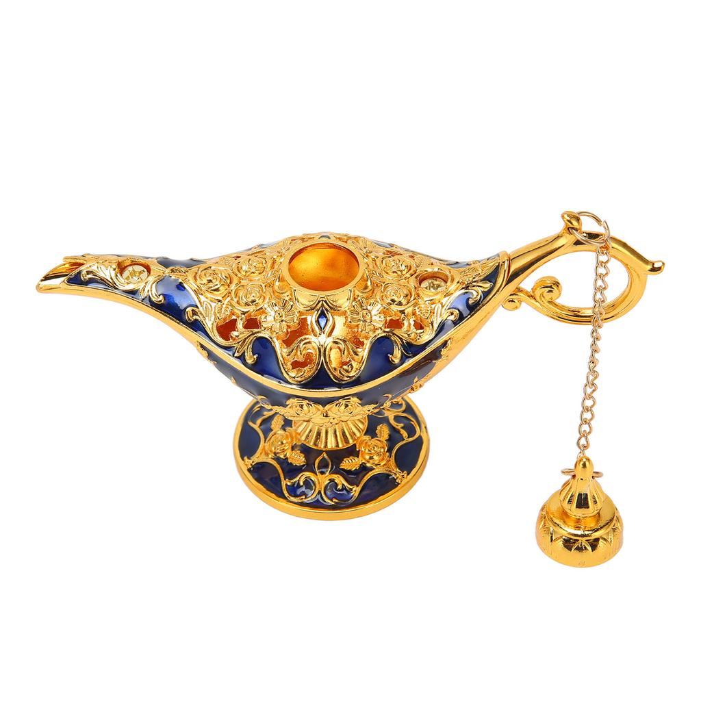 Genie Lamp Vintage Decoration Collectable Rare Small Zinc Alloy Legend Genie Light Gold Sapphire