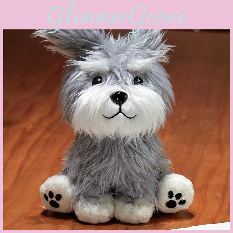Dog Schnauzer Plush Doll With Expression Design For Kids Gift Decor Bedroom