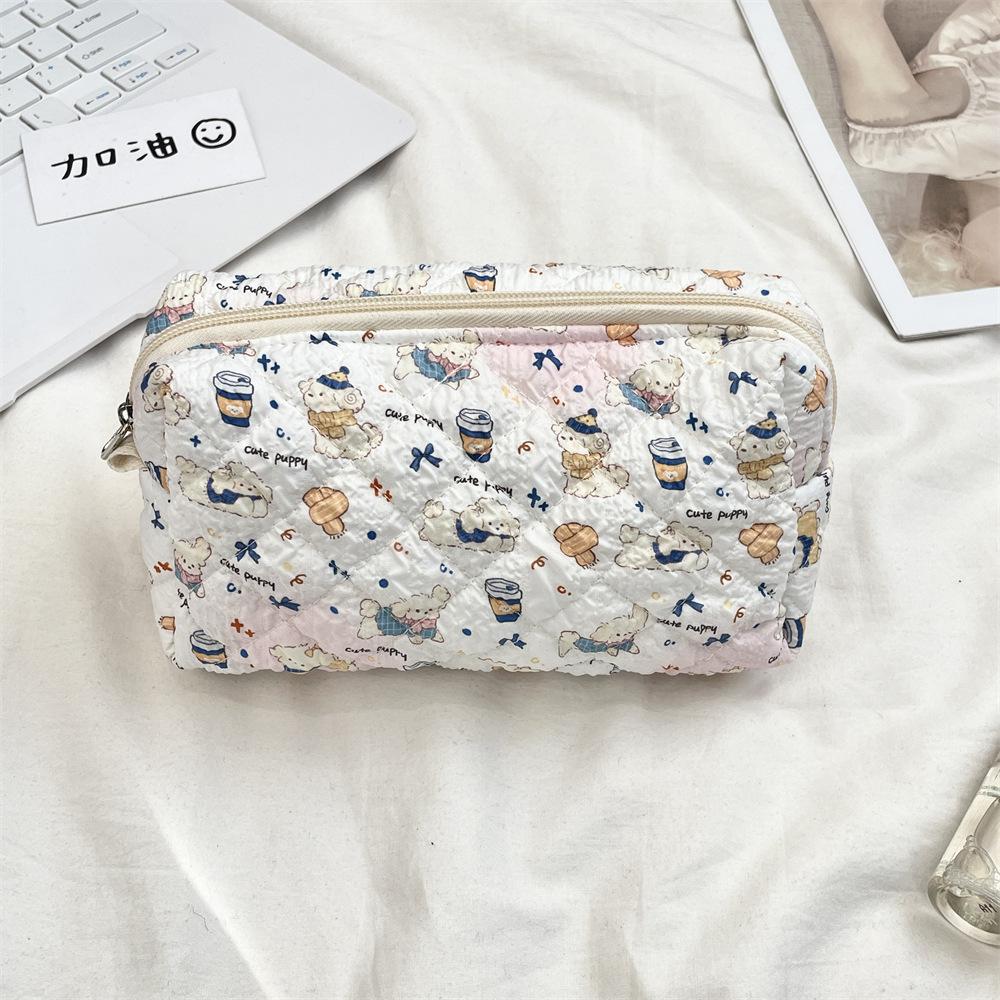 Cute Cartoon Women's Cosmetic Bag College Girls Stationery Pencil Case Handbags Quilted Cotton Ladies Makeup Storage Bags Purse