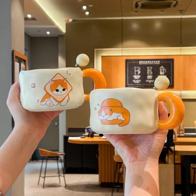 Girly heart cute cat ceramic mug couple breakfast milk cup office gift coffee cup birthday gift