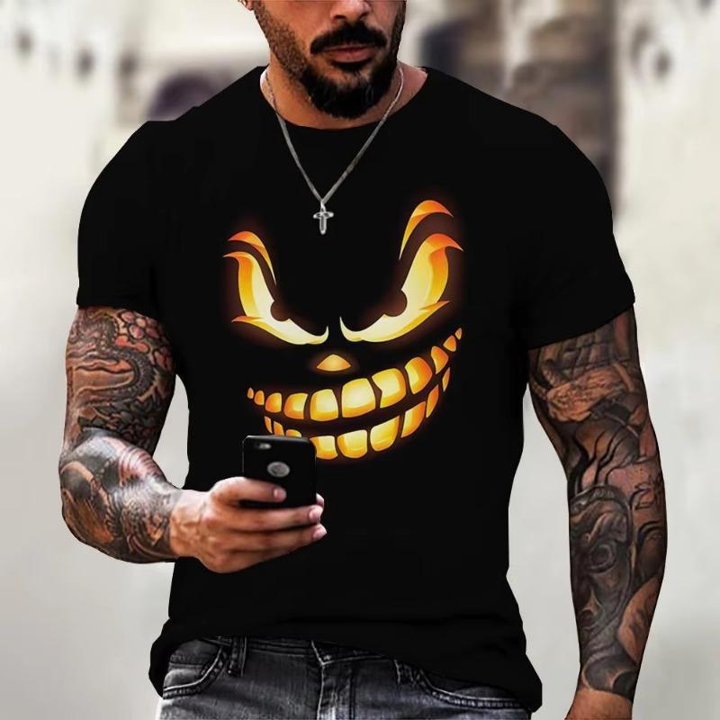Men's T-shirt Devil Graphics Short Sleeved O Neck Streetwear Tops Tee Loose Outdoor Sportshirt Outdoor Oversized Clothing