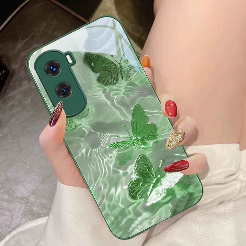 Lucky Butterfly White For Honor 200 90 8X 9X Pro Lite P50 P40 Nova 10 11i P60 Magic4 6 Mate 20 50 Tempered Glass Phone Case