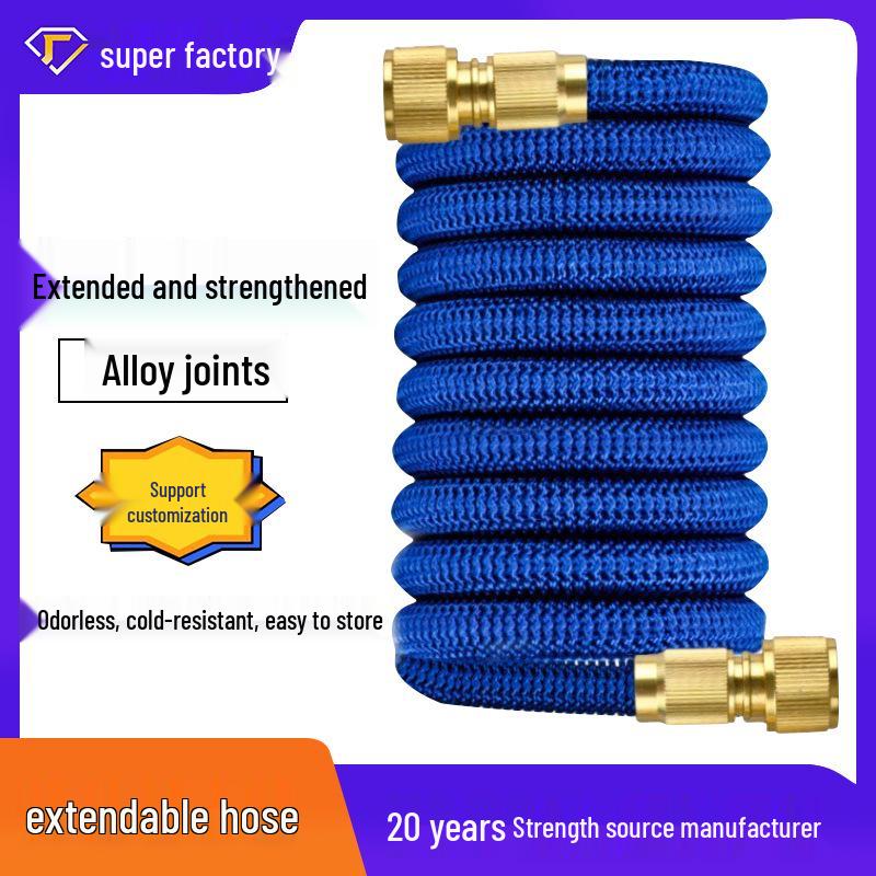 Copper-Plated Telescopic TPE Garden Water Hose for Car Wash, Expands 3x, Blue.