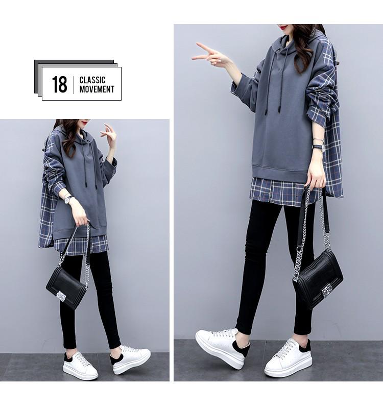 6535 Cotton Women's Fake Two-Piece Hooded Sweatshirt, Korean Style, Loose Fit, Spring/Autumn 2022 Trend.